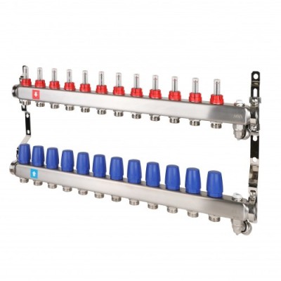Коллектор MVI с расходомерами, дренажным краном и воздухоотводчиком 12 выходов