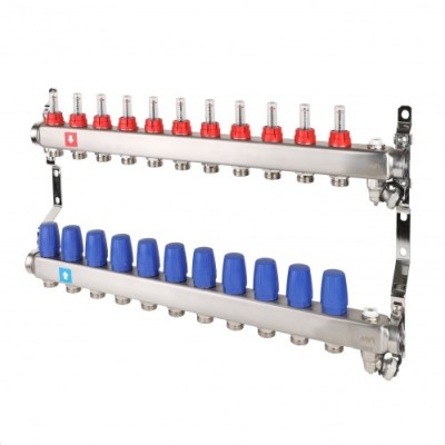 Коллектор MVI с расходомерами, дренажным краном и воздухоотводчиком 11 выходов