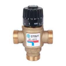 Клапан смесительный Stout термостатический для систем отопления и ГВС 3/4  НР 20-43С KV 1,6 м3/ч, SVM-0020-164320
