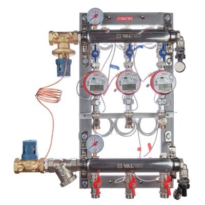 Этажный узел учета VALTEC с авт. балансировочным клапаном, ввод справа, 3/4 , 6 выходов