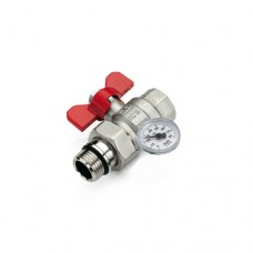 Кран шаровой Tiemme 2120R НВ 1 с термометром и разъемным соединением для коллектора, красный