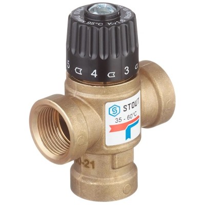 Клапан смесительный Stout термостатический для систем отопления и ГВС 3/4  ВР 35-60С KV 1,6 м3/ч, SVM-0110-166020