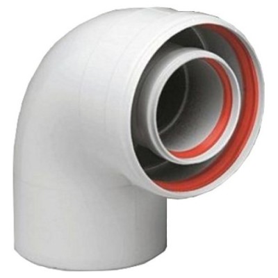 Колено коаксиальное Ferroli 90° ØA1:B40 80/125 мм, дымовая часть – ПВХ, воздушная часть – ПВХ